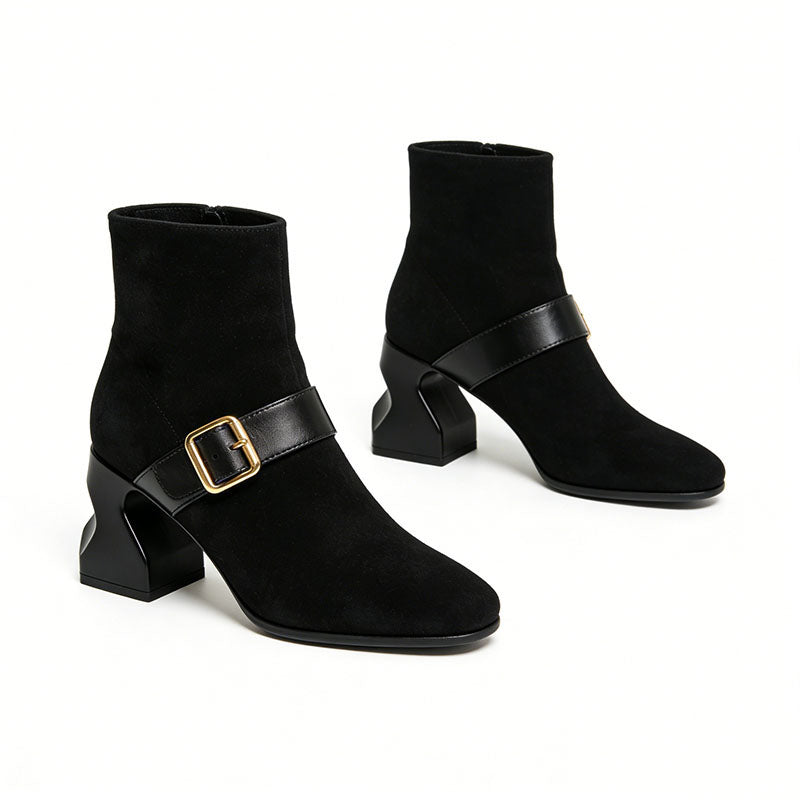 Fashionable Buckle Chunky Heeled Women's Low Boots