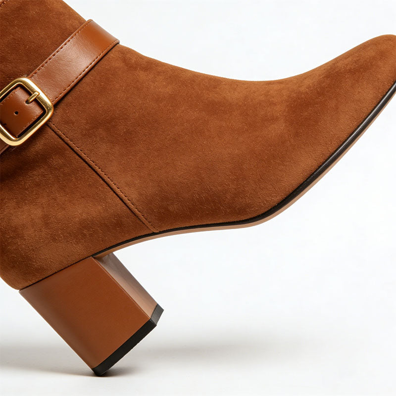 Exquisite Buckle Chunky Heeled Women's Low Boots