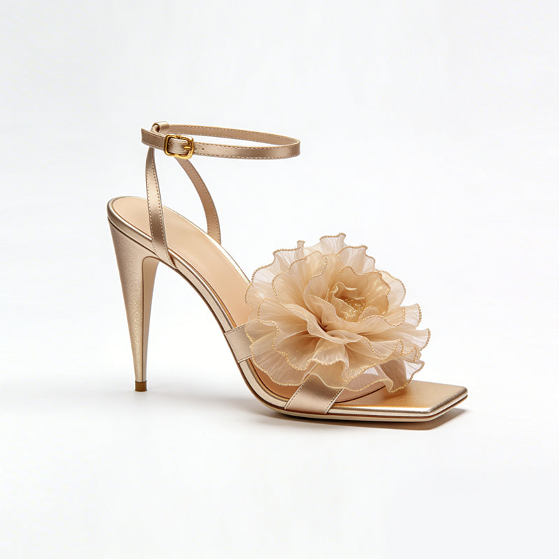 Floral Decor Open Toe Stiletto Versatile High Heel Sandals