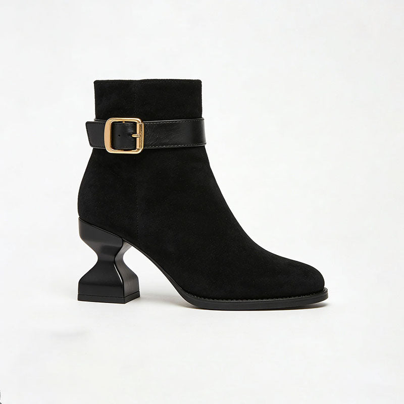 Simple Buckle Chunky Heeled Women's Low Boots