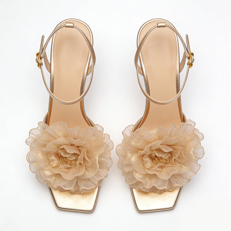 Floral Decor Open Toe Stiletto Versatile High Heel Sandals