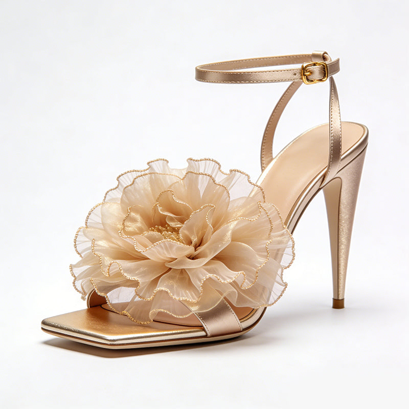 Floral Decor Open Toe Stiletto Versatile High Heel Sandals