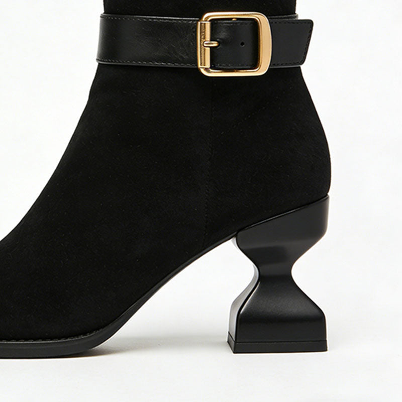 Simple Buckle Chunky Heeled Women's Low Boots
