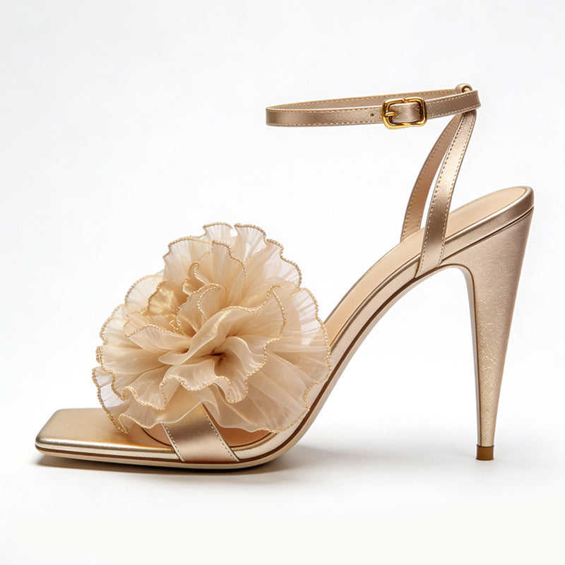 Floral Decor Open Toe Stiletto Versatile High Heel Sandals