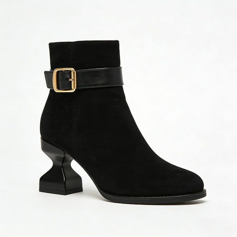 Simple Buckle Chunky Heeled Women's Low Boots