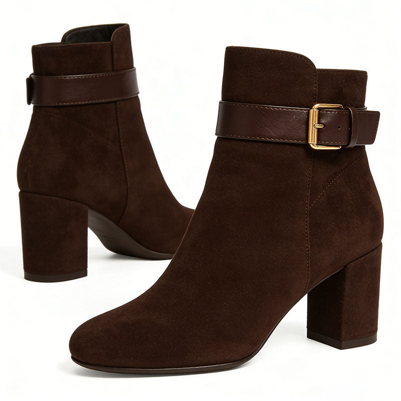Buckle Chunky Heeled Women's Low Boots