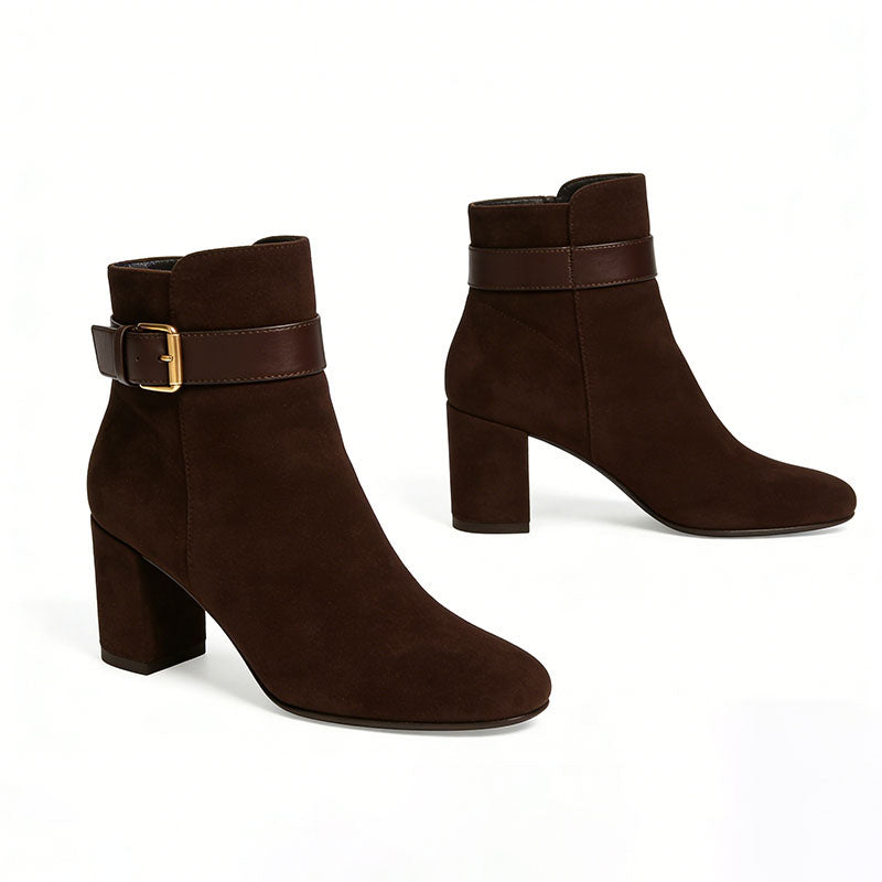 Buckle Chunky Heeled Women's Low Boots