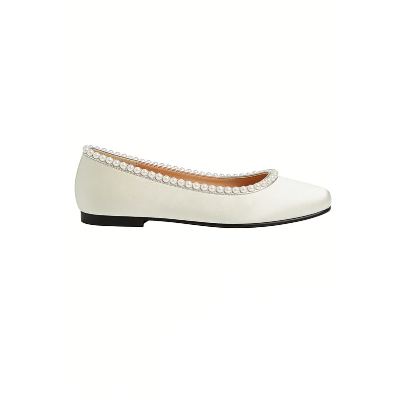 Pearl Trim Gentle Elegant Ballet Flats