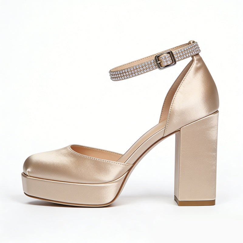 Block Heel Ankle Strap Buckle Daily Date Gentle High Heels
