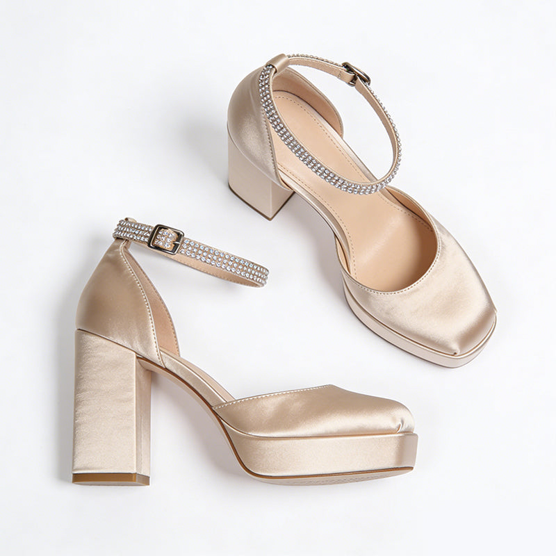 Block Heel Ankle Strap Buckle Daily Date Gentle High Heels
