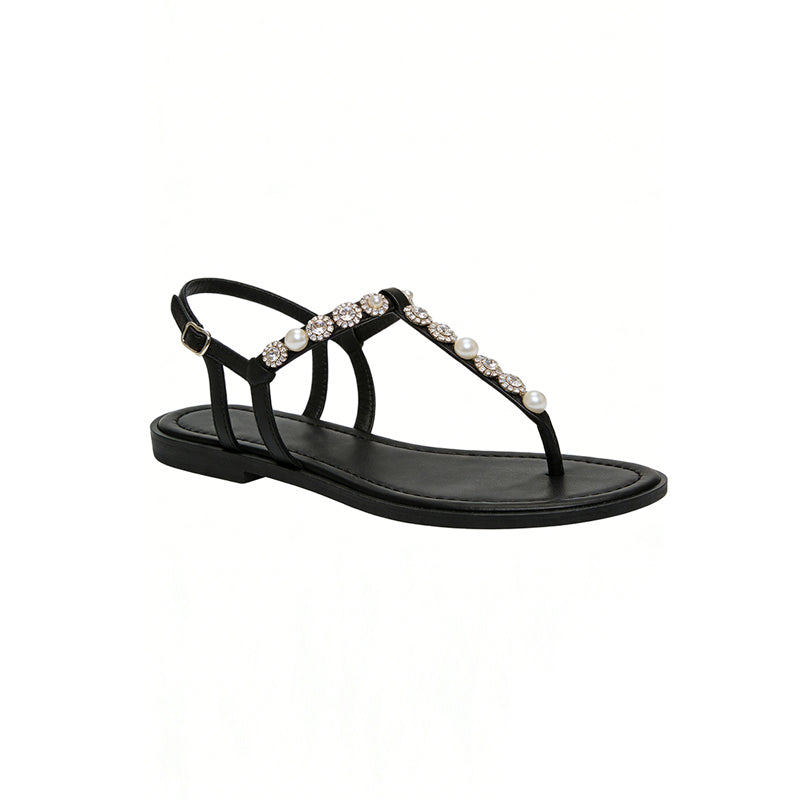 Pearl Rhinestone Decor Versatile Flip Flop Flat Sandals