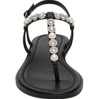 Pearl Rhinestone Decor Versatile Flip Flop Flat Sandals