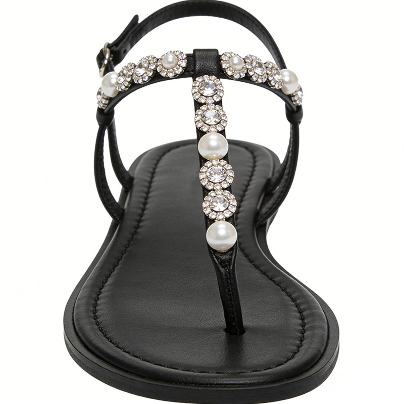 Pearl Rhinestone Decor Versatile Flip Flop Flat Sandals