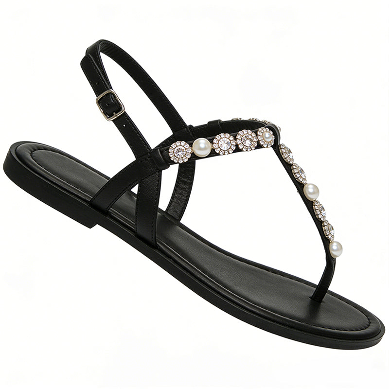 Pearl Rhinestone Decor Versatile Flip Flop Flat Sandals