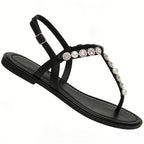 Pearl Rhinestone Decor Versatile Flip Flop Flat Sandals
