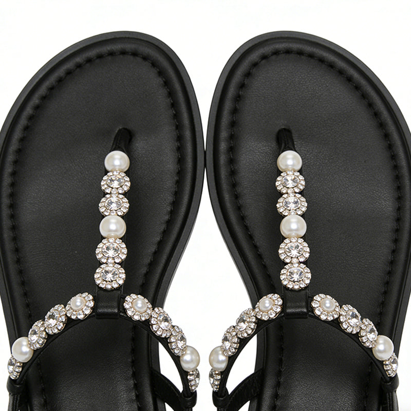 Pearl Rhinestone Decor Versatile Flip Flop Flat Sandals