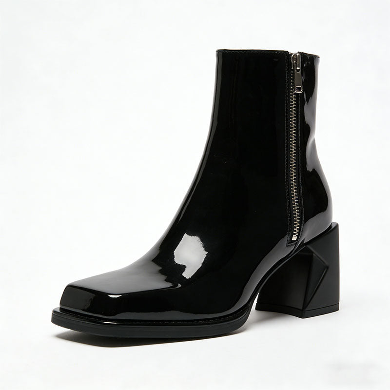 Zipper Chunky Heeled Women's Low Boots