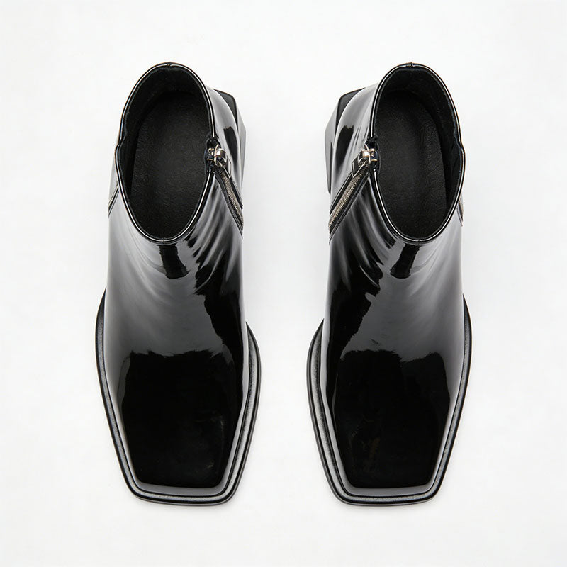Zipper Chunky Heeled Women's Low Boots