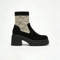 Exquisite Knit Patchwork Chunky Heel Women's Low Boots
