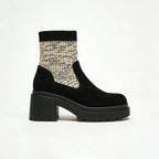 Exquisite Knit Patchwork Chunky Heel Women's Low Boots
