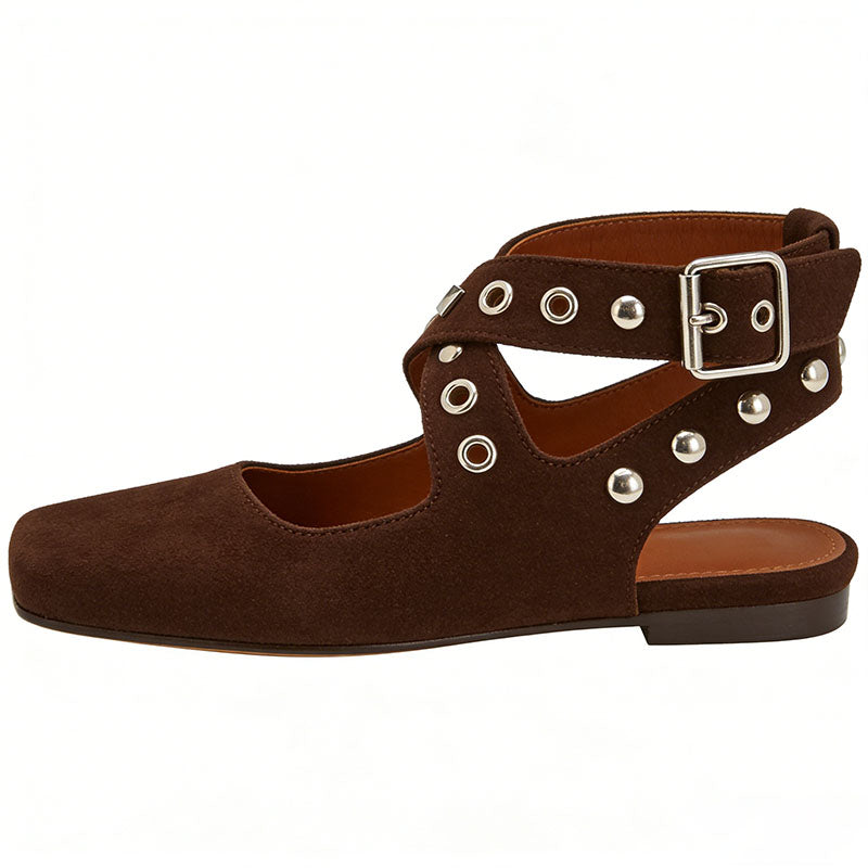 Square Toe Slingback Flats Casual Street Style