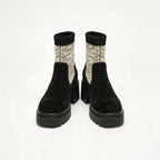 Exquisite Knit Patchwork Chunky Heel Women's Low Boots
