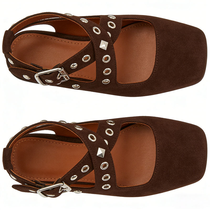 Square Toe Slingback Flats Casual Street Style