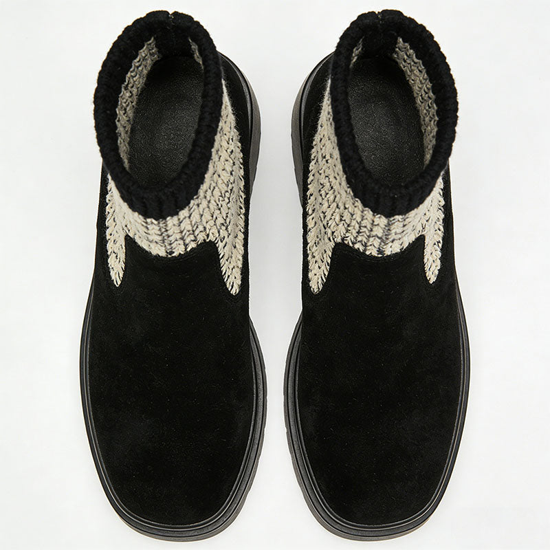 Exquisite Knit Patchwork Chunky Heel Women's Low Boots