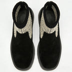 Exquisite Knit Patchwork Chunky Heel Women's Low Boots