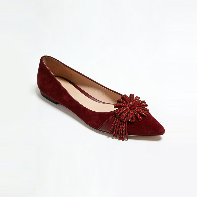 Retro Charm Elegant Pointed Toe Texture Ballet Flats