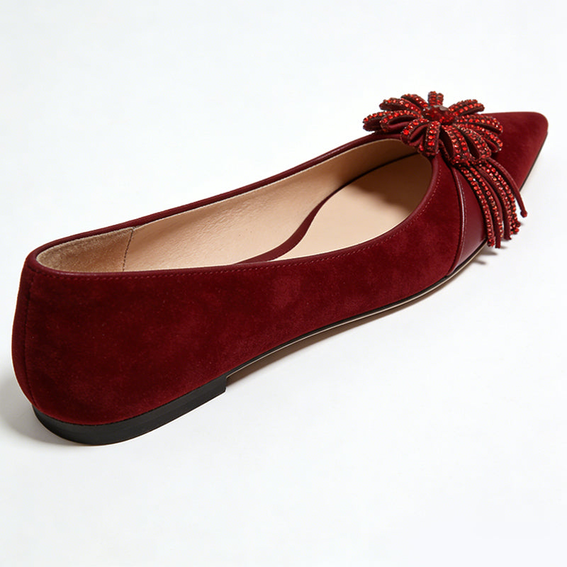 Retro Charm Elegant Pointed Toe Texture Ballet Flats