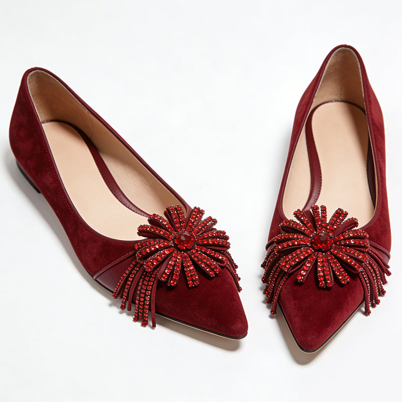 Retro Charm Elegant Pointed Toe Texture Ballet Flats