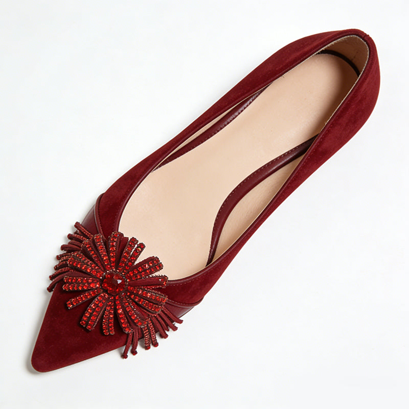 Retro Charm Elegant Pointed Toe Texture Ballet Flats