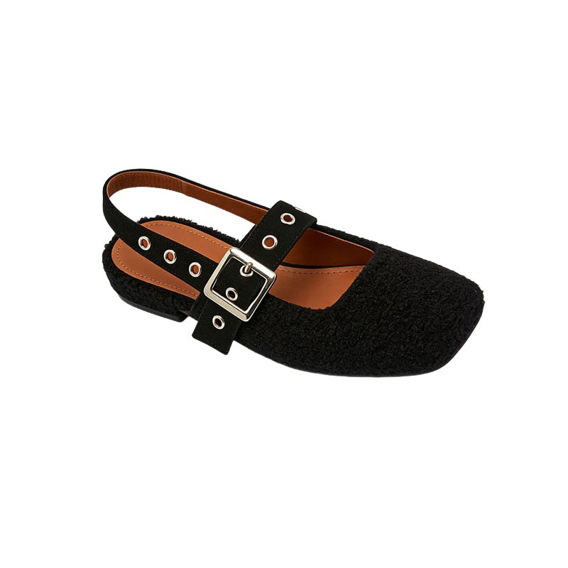 Square Toe Slingback Flats Trendy Premium Texture
