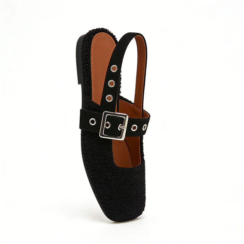 Square Toe Slingback Flats Trendy Premium Texture