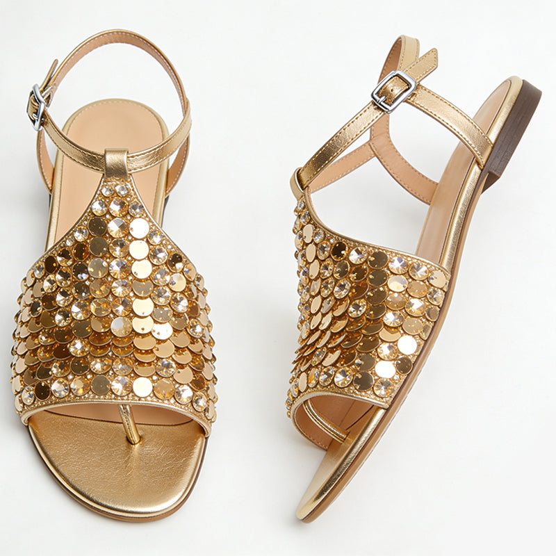 Shiny Eye Catching Energetic Flat Sandals