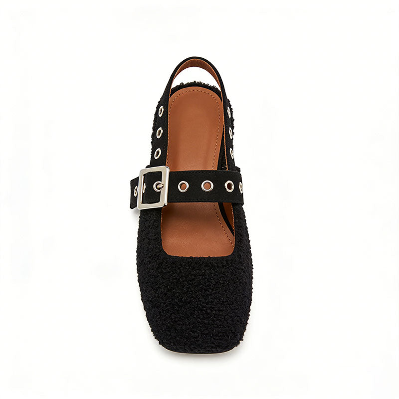 Square Toe Slingback Flats Trendy Premium Texture