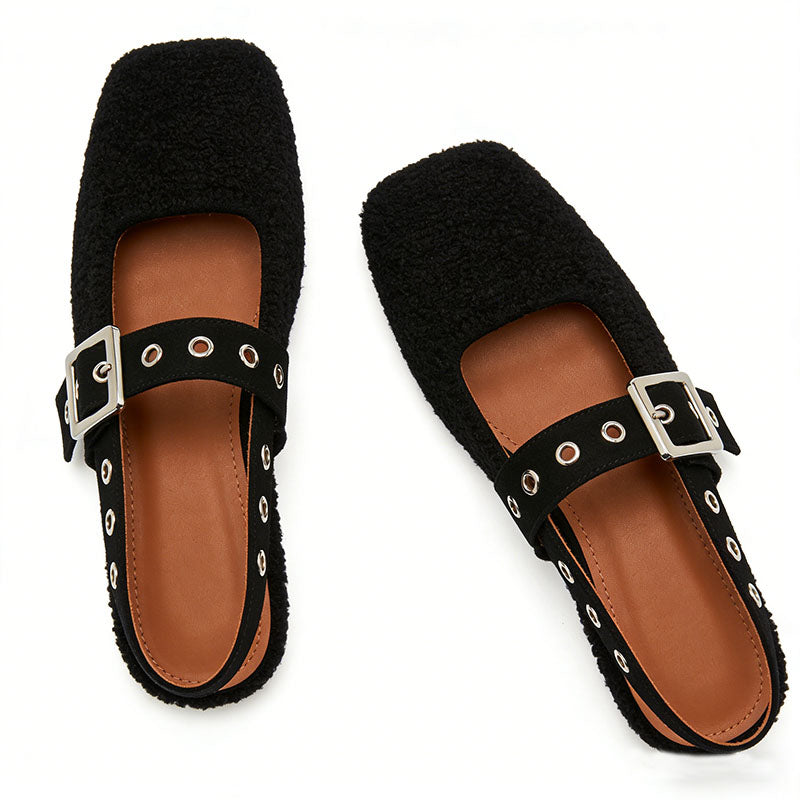 Square Toe Slingback Flats Trendy Premium Texture