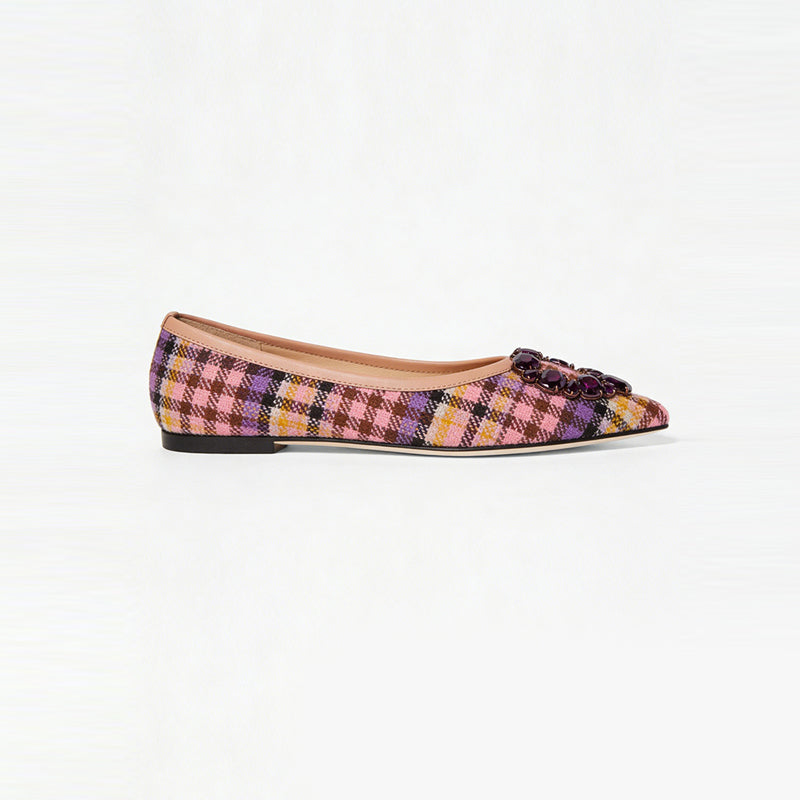 Plaid Jacquard Exquisite Pointed Toe Ballet Flats