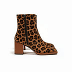 Leopard Print Chunky Heel Women's Low Boots