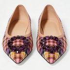 Plaid Jacquard Exquisite Pointed Toe Ballet Flats