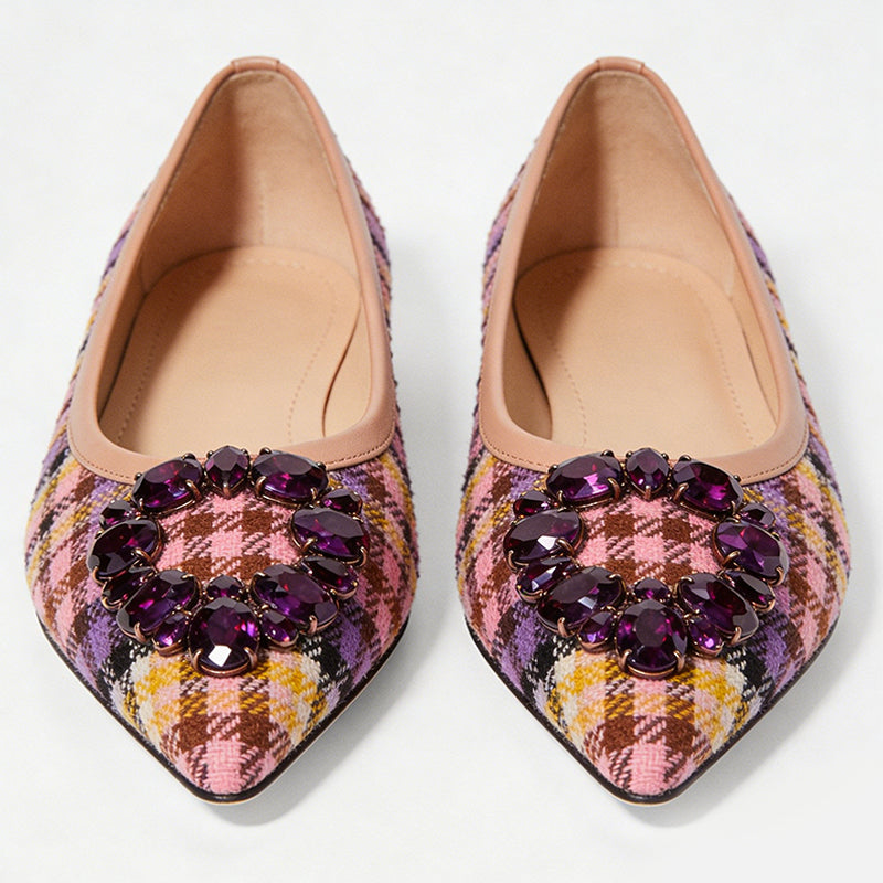 Plaid Jacquard Exquisite Pointed Toe Ballet Flats