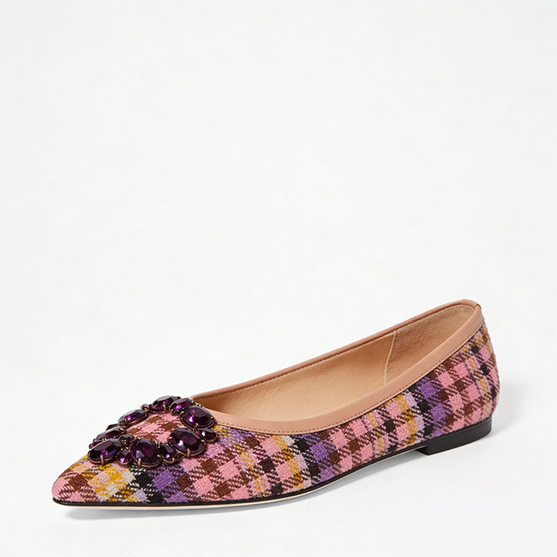 Plaid Jacquard Exquisite Pointed Toe Ballet Flats