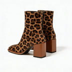 Leopard Print Chunky Heel Women's Low Boots