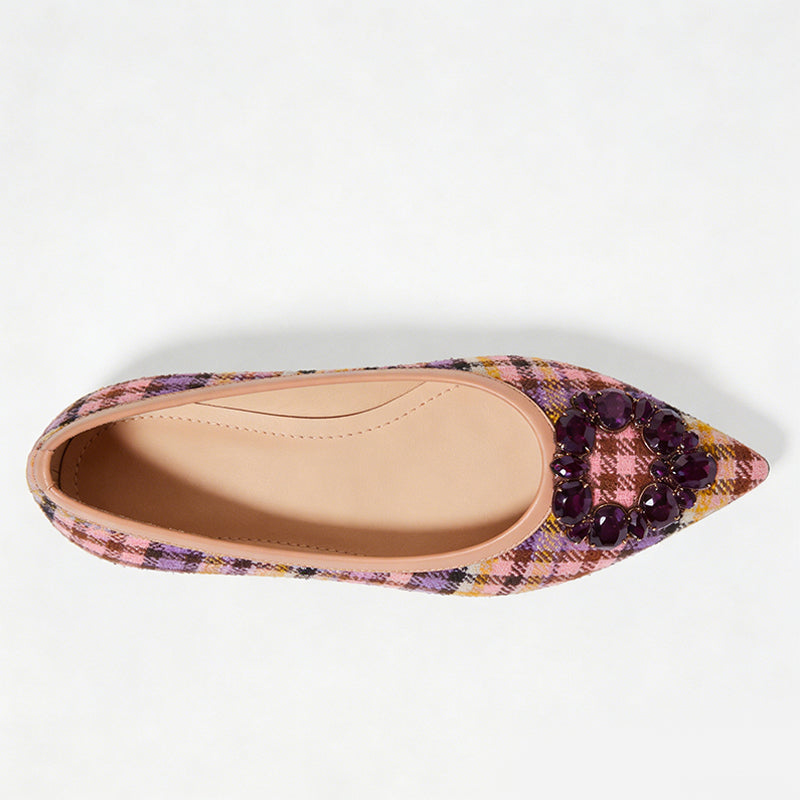 Plaid Jacquard Exquisite Pointed Toe Ballet Flats