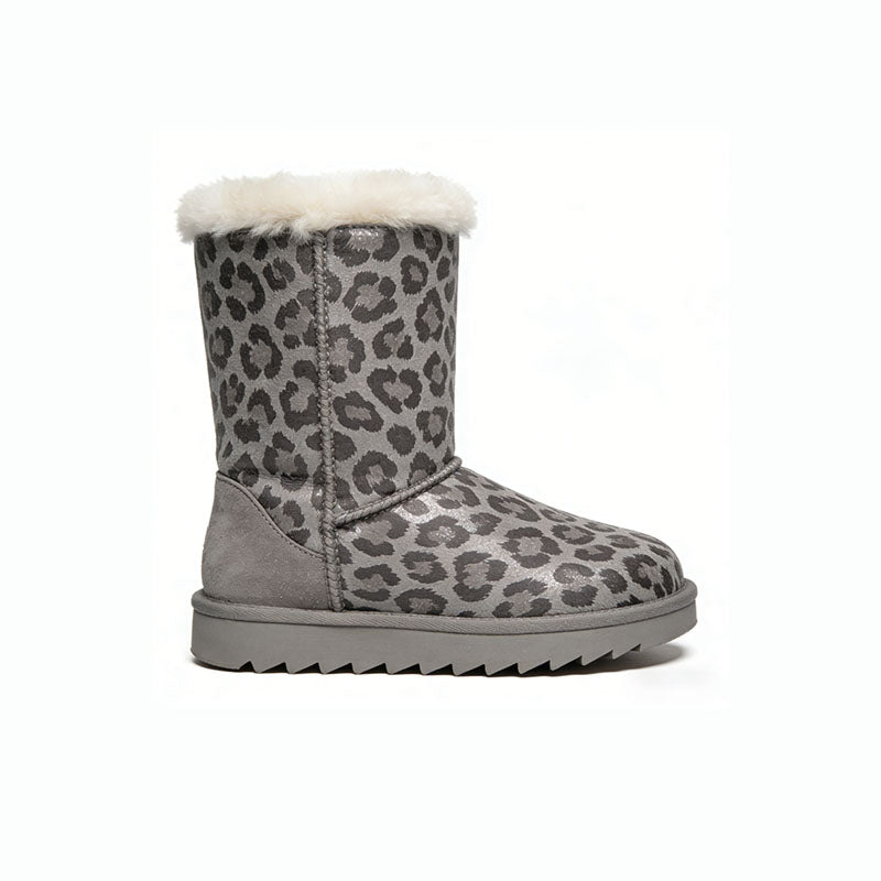 Leopard Print Plush Trim Women's Snow Boots
