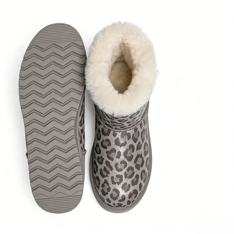 Leopard Print Plush Trim Women's Snow Boots