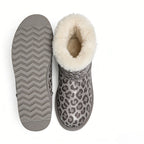 Leopard Print Plush Trim Women's Snow Boots