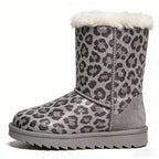 Leopard Print Plush Trim Women's Snow Boots
