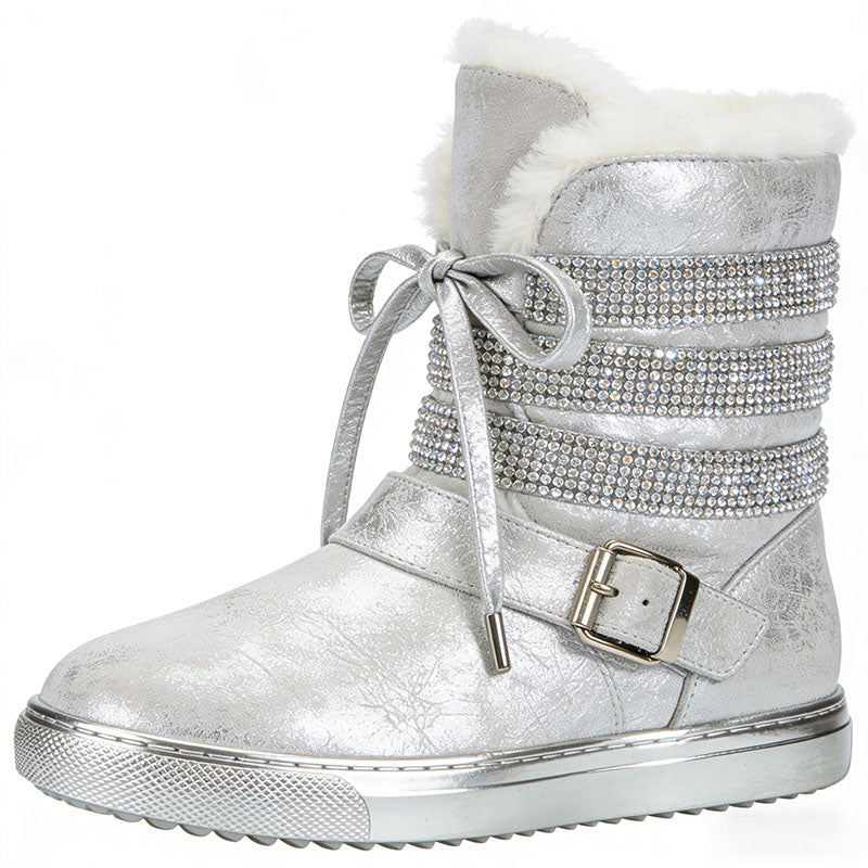 Unique Glossy Lace-up Women's Snow Boots